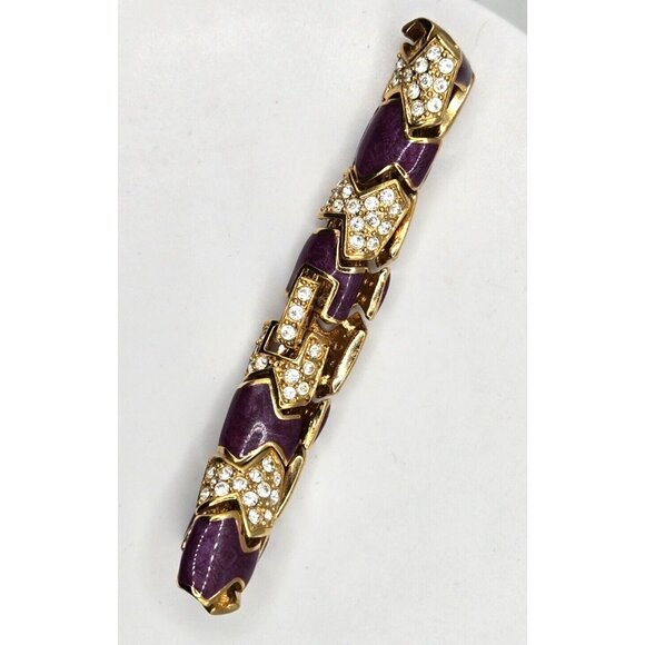 Vintage KJL Kenneth Jay Lane Purple Enamel Rhinestone Panel Cuff Bangle Bracelet - Picture 4 of 8